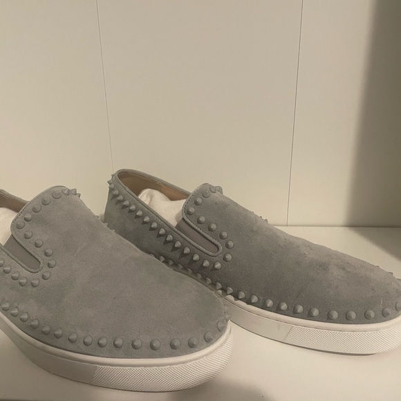 Christian Louboutin Grey Suede Spike Sneakers - Picture 2 of 5
